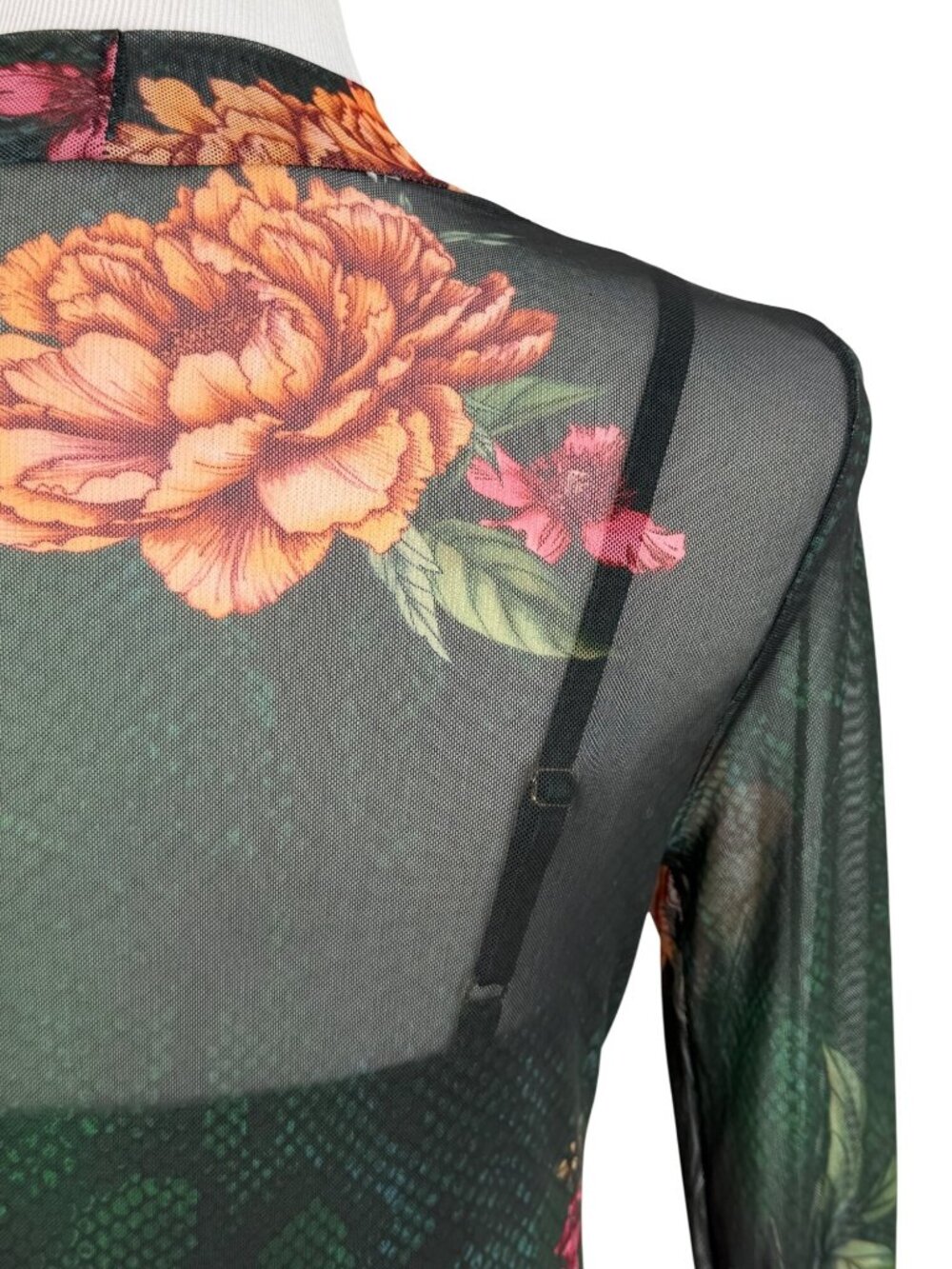 Guess Green Floral Mesh Rhinestone Bodycon Mini Dress | Sirencore Whimsigoth Y2K - Picture 6 of 16